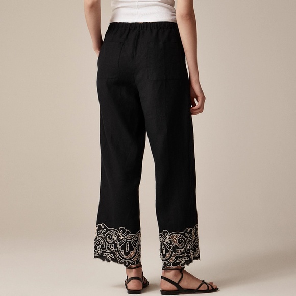 New JCREW Size M Soleil Pant in Embroidered Linen Black Beige $148 CI945 - Picture 3 of 8